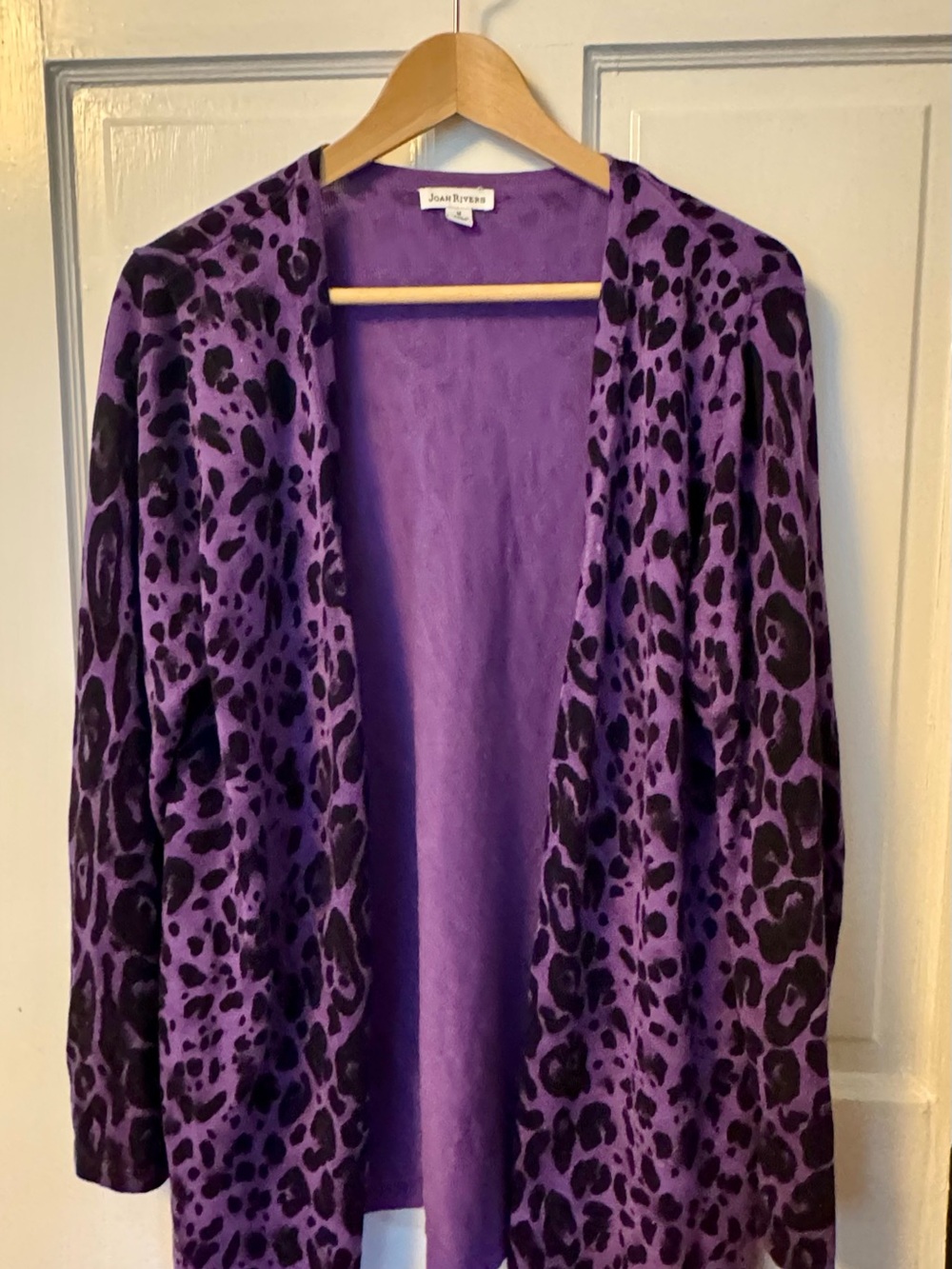Joan Rivers Classics Collection Purple Leopard Cardigan Sz M